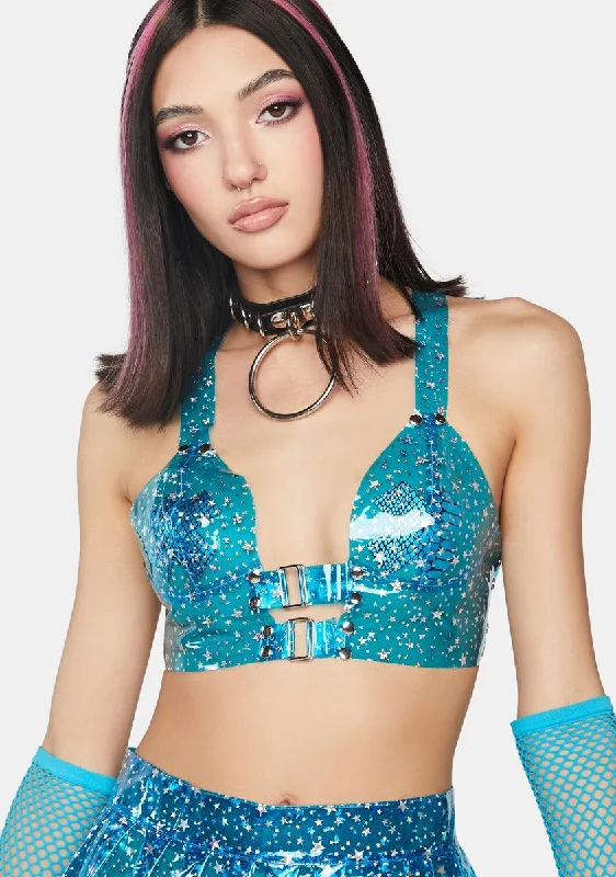 Women's Plus-Size Garments Aqua Chasing Starlight Vinyl Bustier