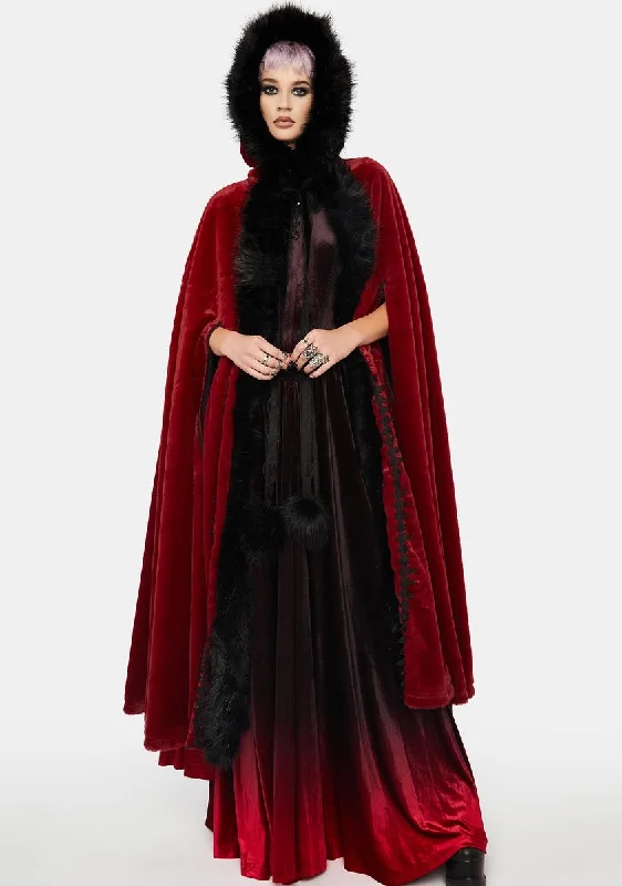 Women's High-Fashion Outfit Goth Faux Rabbit Fur Long Cloak