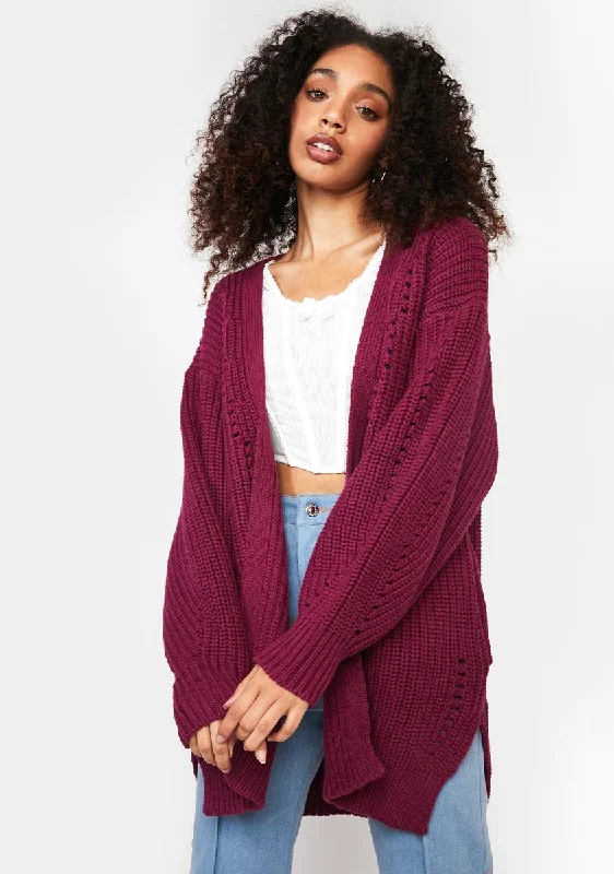 Women's Trendy Apparel Merlot Sweet Day Knit Cardigan