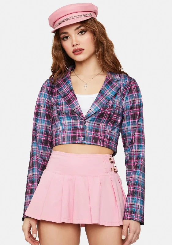 Women's Clothes Back 2 School Baddie Plaid Blazer