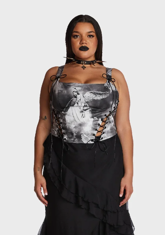 Stylish Women's Clothing Plus Revenant Faces Bustier Top