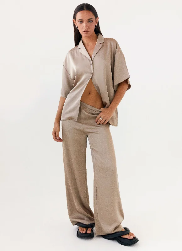 Women's Stylish Professional Apparel Palm Cove Satin Pants - Mushroom