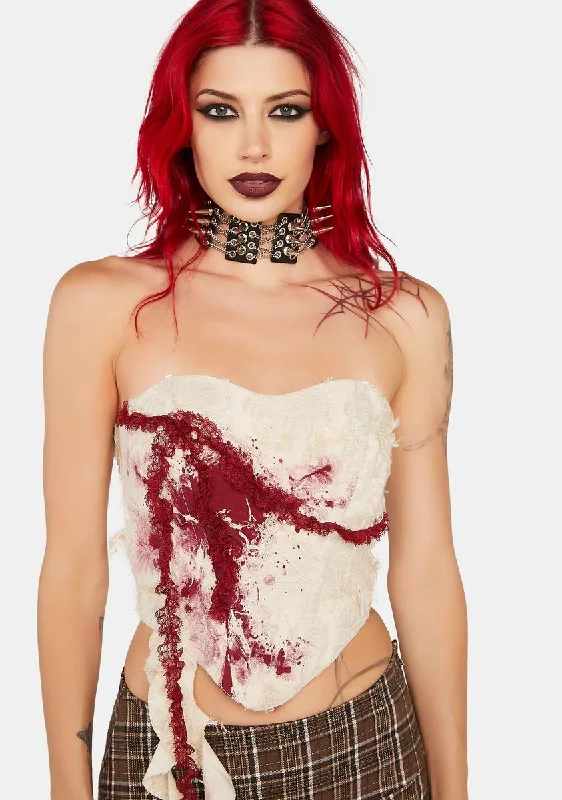 Elegant Women's Evening Garments White Bustier With Blood Drip