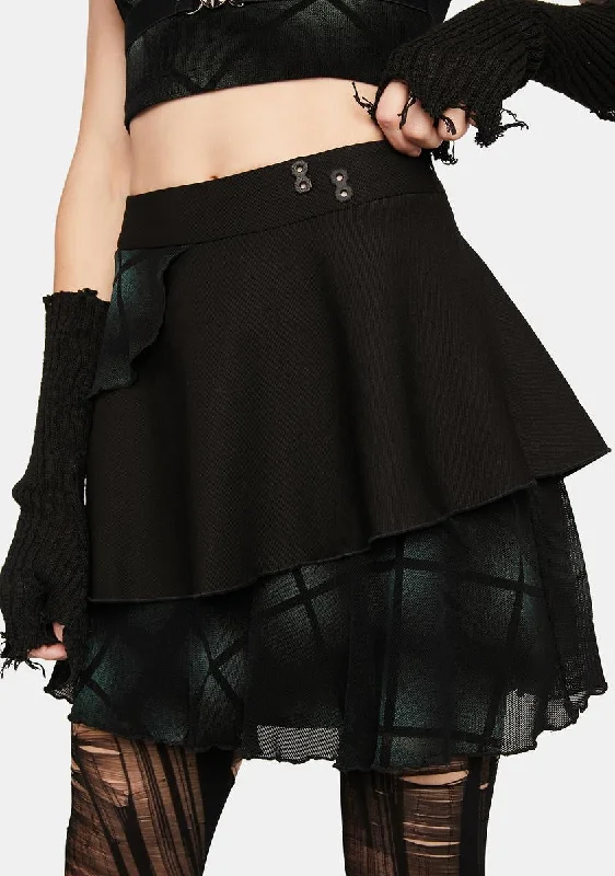 Women's Work Apparel Dark Plaid Spliced Asymmetric Skirt