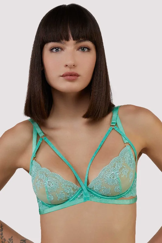 Casual Chic Clothing For Women Sarina Green Embroidery Strap Plunge Bra With Detachable Harness Casual Chic Clothing For Women Sarina Green Embroidery Strap Plunge Bra With Detachable Harness