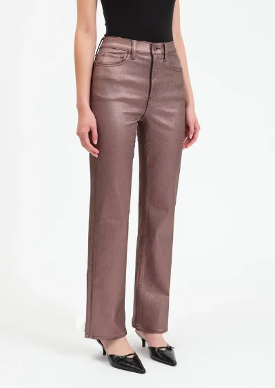 Comfortable Garments For Women Coated Metallic Straight Leg Pant