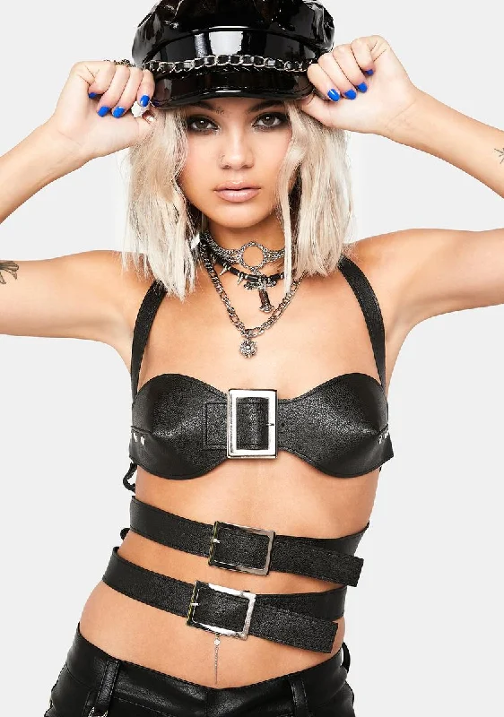 Women's Casual Wear Clothes Vegan Leather Black Belt Bustier