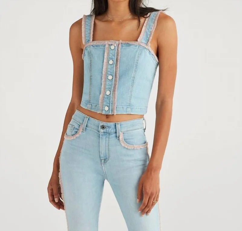 Fashionable Women's Clothing Bustier Top In Pale Blue Wash