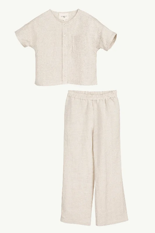 Women's Transitional Outfit Adalila Linen Top & Pants Set - Oatmeal (Girls)