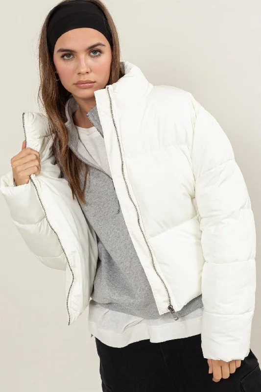 Women's Everyday Apparel Hot Girl HYFVE Quilted Drawstring Classic Cropped Puffer Jacket In White