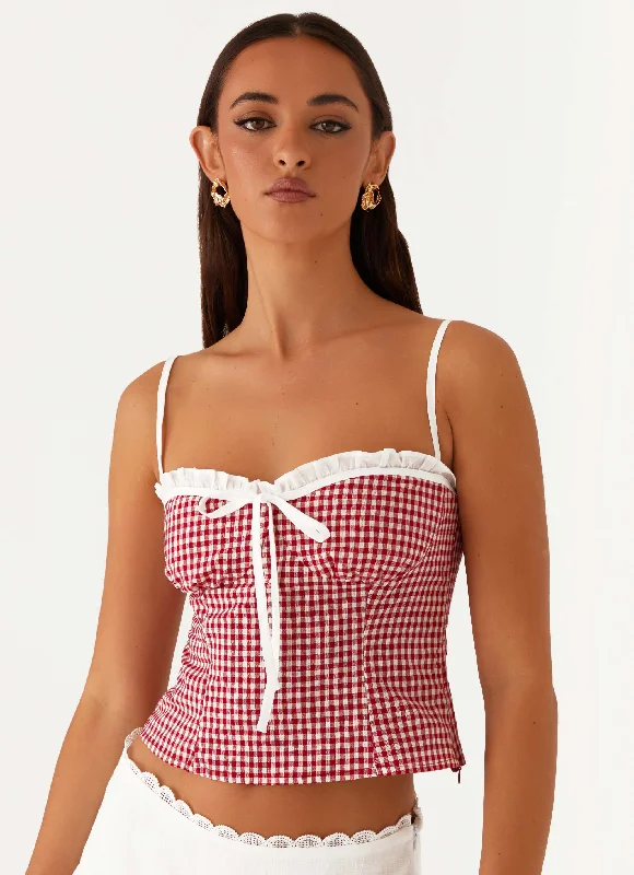 Classic Women's Clothing Styles Palmer Ruffle Bustier Top - Red Gingham