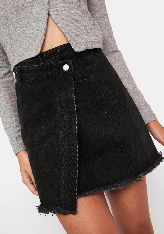 Women's Functional Apparel For Outdoor Activities Night A Lotta Talk Wrap Denim Mini Skirt