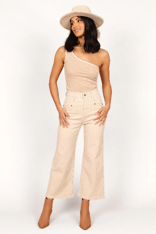 Women's Elegant Evening Attire Georgette High Waisted Straight Leg Pants - Beige