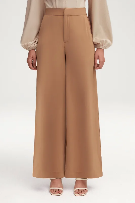 Women's Vintage-Inspired Outfit Essential Ultra Wide Leg Pants - Caffe