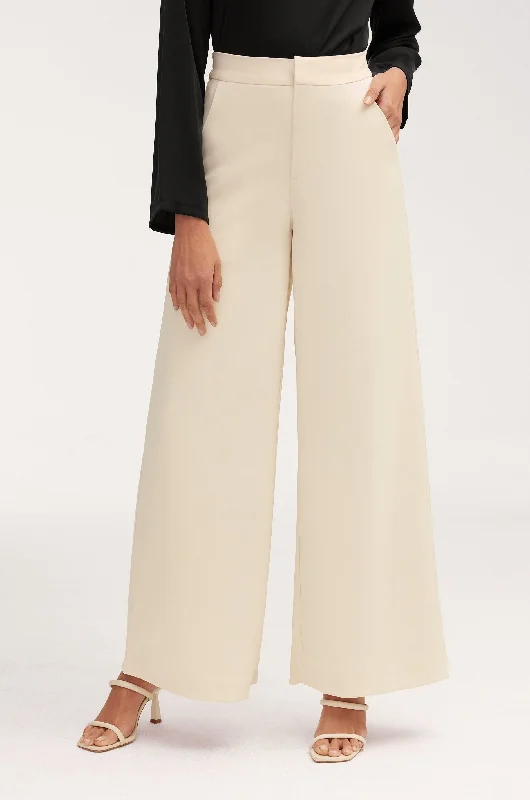 Women's Elegant Formal Outfit Essential Ultra Wide Leg Pants - Off White