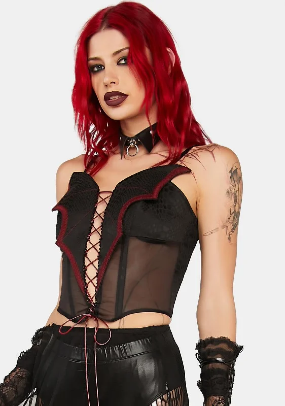 Women's Date Night Outfit Lace-Up Bat Wing Bustier Top