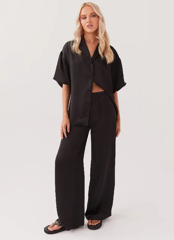 Women's Comfortable Clothes For Weekends Palm Cove Satin Pants - Black