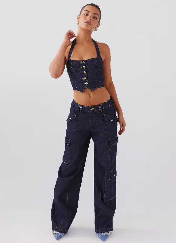 Women's Clothes For The Office Greedy Denim Cargo Pants - Indigo