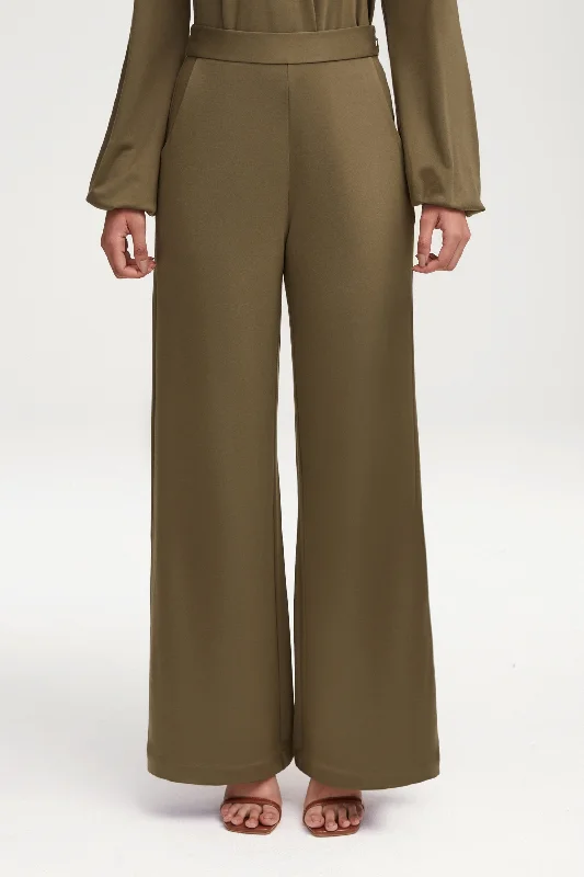 Women's Attire Fatima Everyday Wide Leg Jersey Pants - Olive