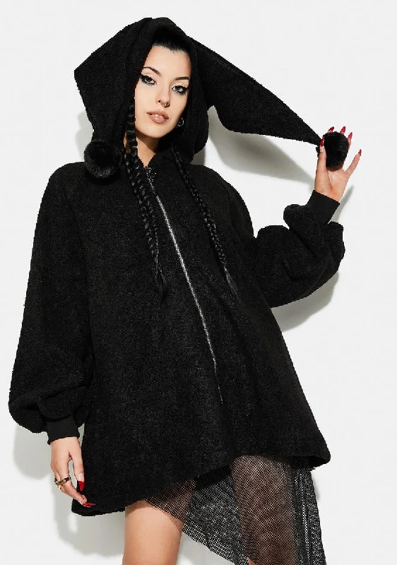 Women's Luxury Apparel Pom Pom Hooded Zip-Up Teddy Coat