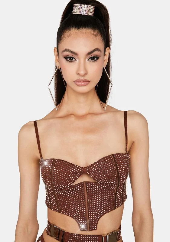 Women's Relaxed Outfit Brown Morph Rhinestone Bustier