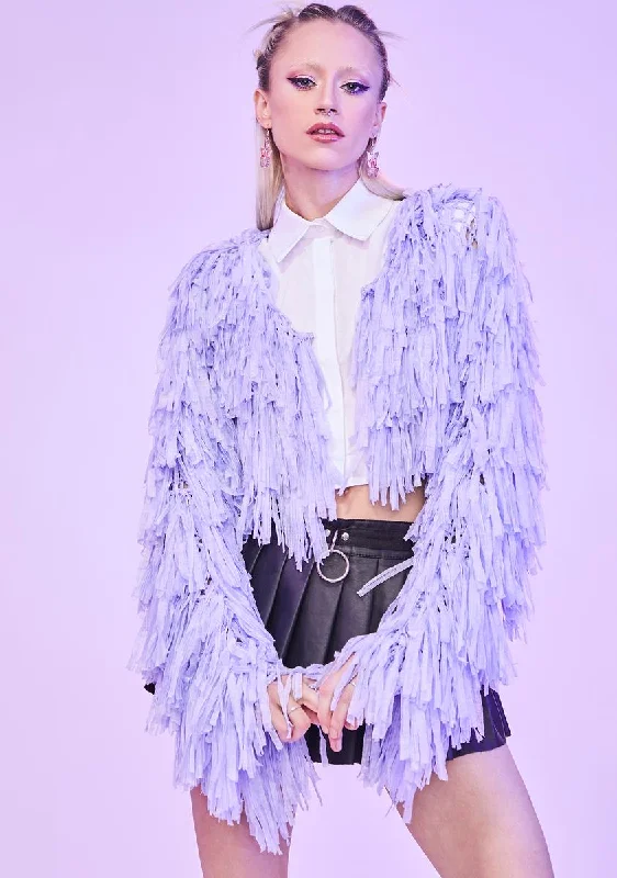 Vintage-Inspired Garments Periwinkle No Fux Given Fringe Jacket