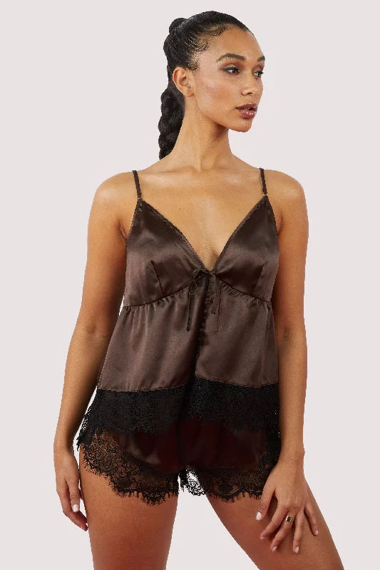 Affordable Trendy Clothes For Women Alaia Chocolate Brown Caged Cami Pyjama Top & Shorts Affordable Trendy Clothes For Women Alaia Chocolate Brown Caged Cami Pyjama Top & Shorts
