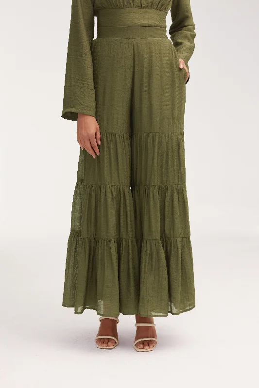 Women's Evening Attire Bushra Palazzo Wide Leg Pants - Olive