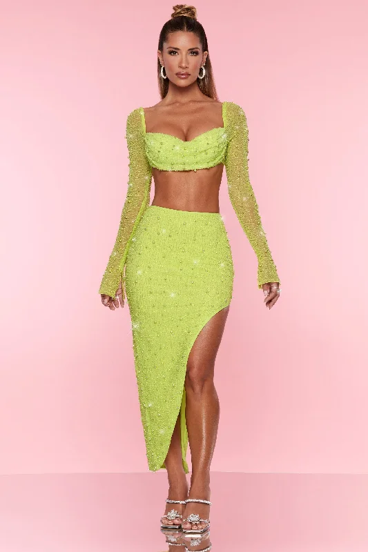 Women's Weekend Outfit Embellished Maxi Skirt in Lime