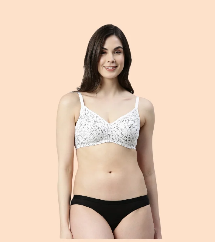 Timeless Women's Outfit Enamor Fab-Cool A042 Side Support Shaper Stretch Cotton Everyday Bra for Women- High Coverage, Non Padded and Wirefree - Ditsy Dots Print Timeless Women's Outfit Enamor Fab-Cool A042 Side Support Shaper Stretch Cotton Everyday Bra for Women- High Coverage, Non Padded and Wirefree - Ditsy Dots Print