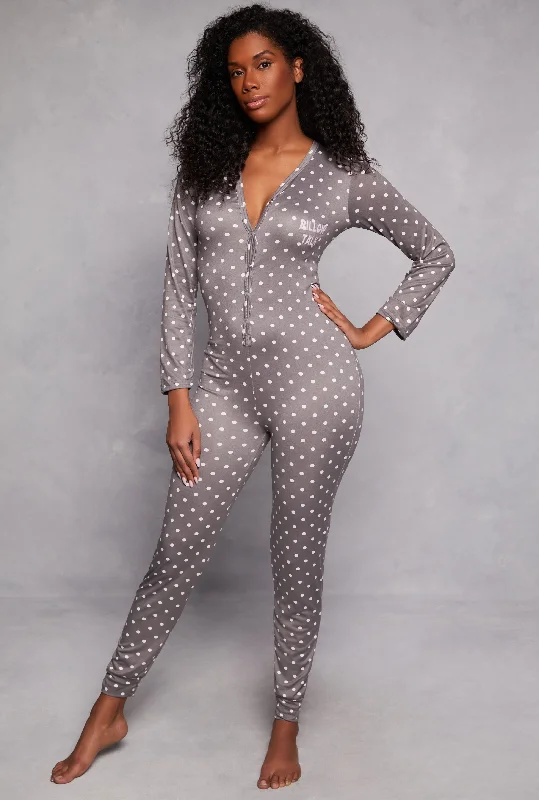 Women's Vintage-Inspired Outfit Pillow Talk Polka Dot Pajama Onesie