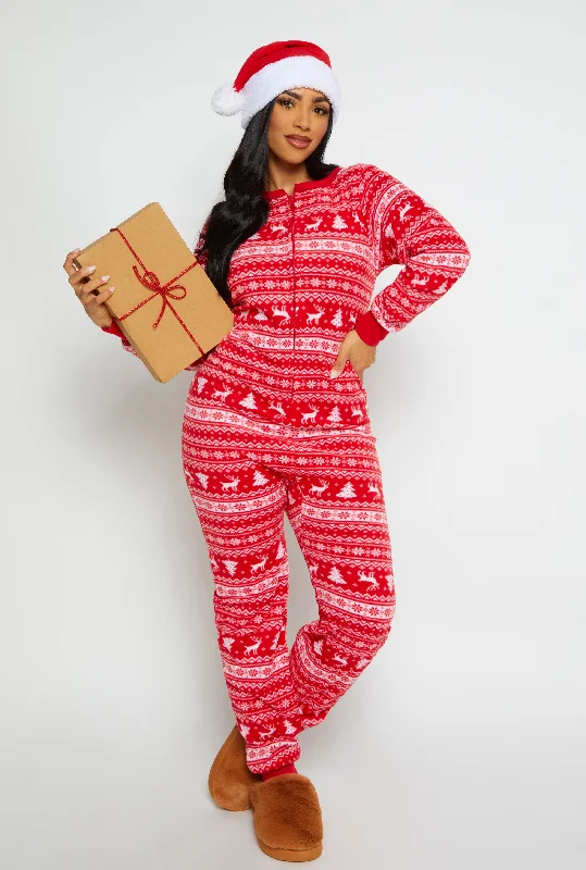 Women's Comfortable Clothes For Weekends Womens Matching Santa Fair Isle Onesie Family Pajamas Women's Comfortable Clothes For Weekends Womens Matching Santa Fair Isle Onesie Family Pajamas