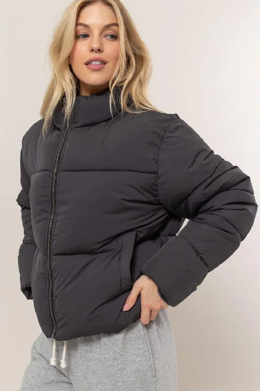 Women's Casual Apparel For Weekends Hot Girl HYFVE Quilted Drawstring Classic Cropped Puffer Jacket In Black