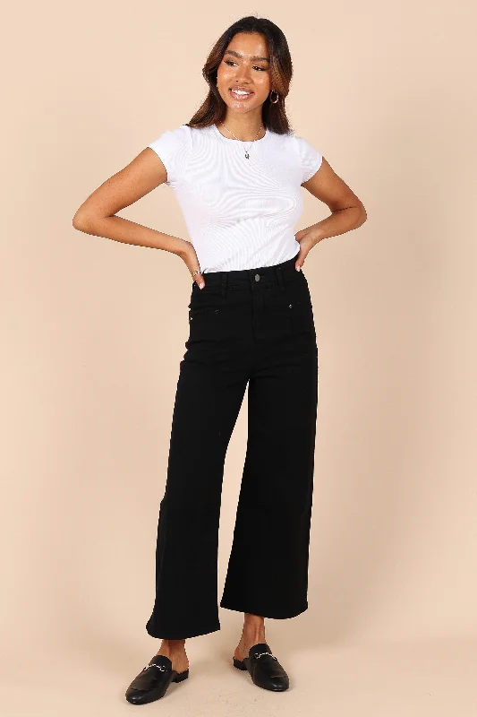 Casual Garments For Women Georgette High Waisted Straight Leg Pants - Black