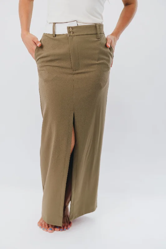 Women's Casual Apparel For Weekends Colin Trouser Maxi Skirt with Contrast Band in Olive