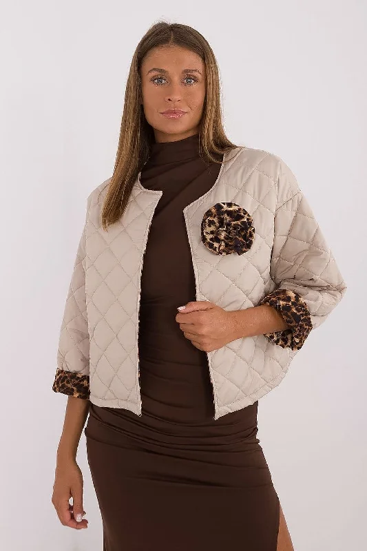 Women's Comfortable Lounge Attire Italy Moda Leopard Trim Quilted Jacket