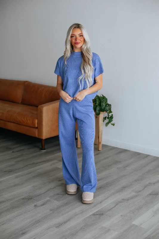 Women's Sporty Clothes Moniz Ribbed Pants - Cornflower Blue