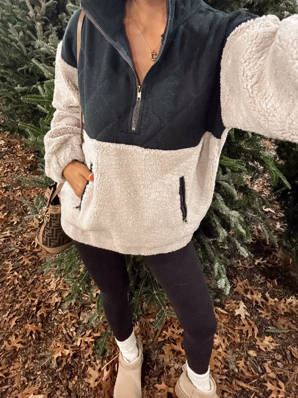 Casual Clothes For Women Chilly Nights Half Zip Sherpa Pullover