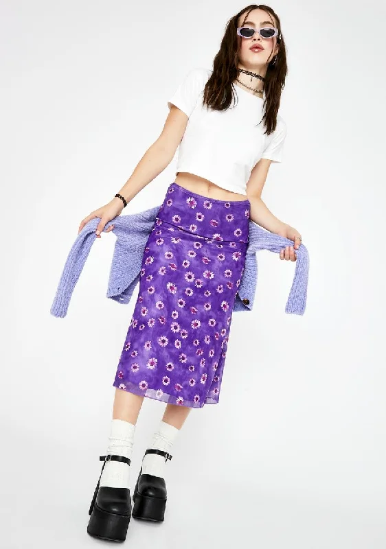 Vintage Clothing For Women Purple Daisy Taura Midi Skirt