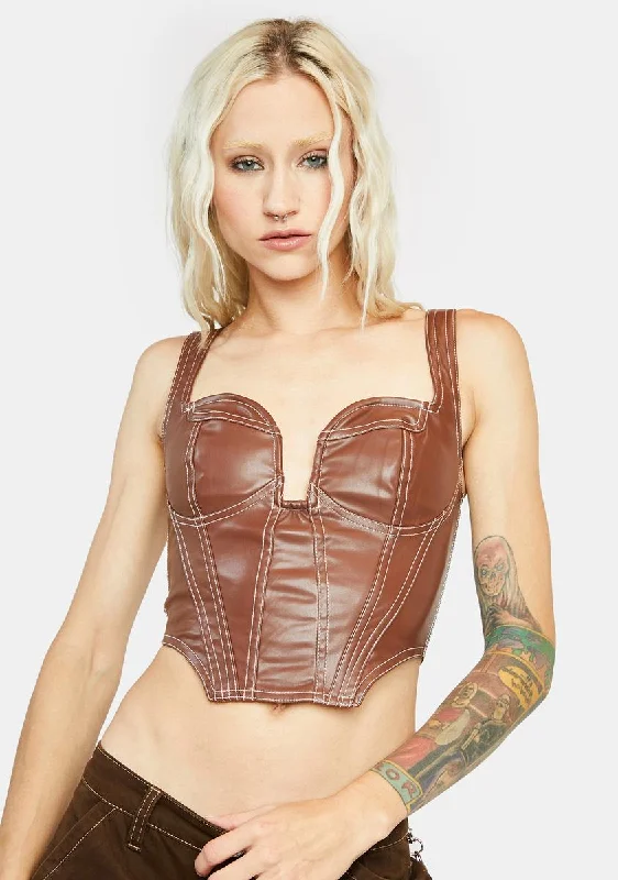 Women's Apparel Chocolate Ride Or Die Vegan Leather Bustier