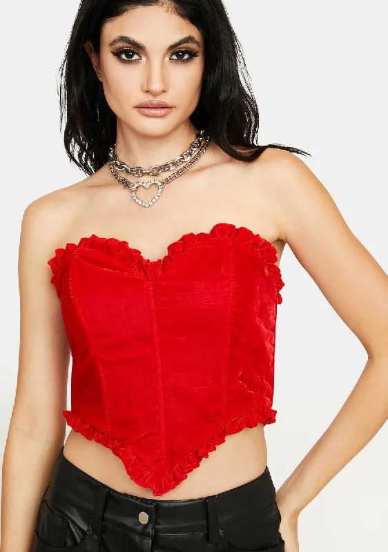 Women's Floral Print Outfit Velvet Heart Shaped Bustier Top