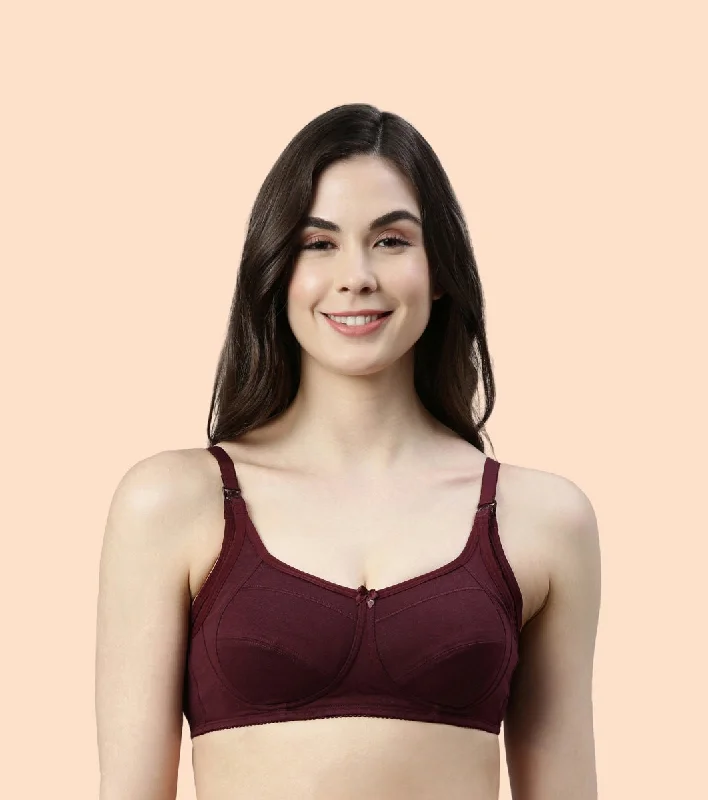 Women's Clothing Enamor Eco-Melange MT02 Sectioned Lift and Support Cotton Nursing Bra for Women- High Coverage, Non Padded and Wirefree - Grape Wine