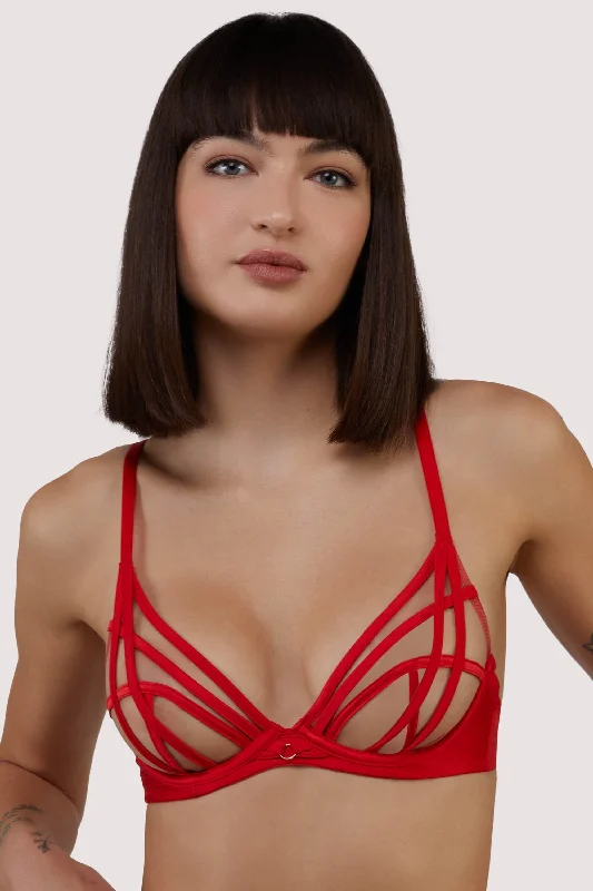 Women's Casual Clothing For Lounging Ramona red Strap Detail Illusion Sheer Plunge Bra Women's Casual Clothing For Lounging Ramona red Strap Detail Illusion Sheer Plunge Bra