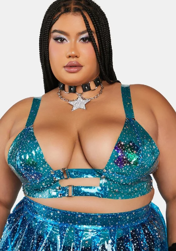 Women's Athleisure Apparel Plus Aqua Chasing Starlight Vinyl Bustier