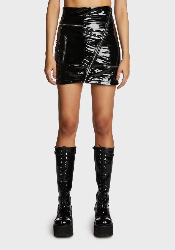 Stylish Women's Garments Digital Underground Vinyl Skirt - Black