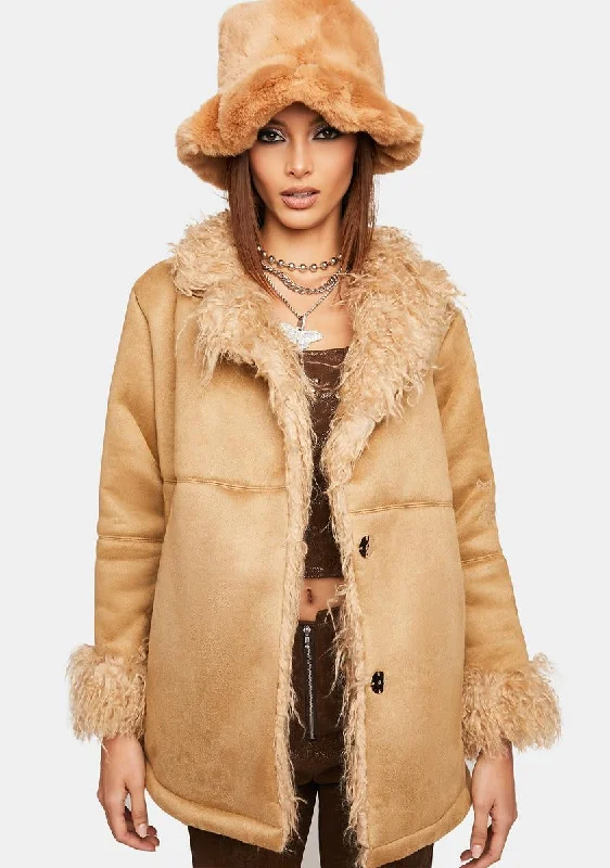 Women's Sports Apparel Brown Y2k Faux Fur Jacket