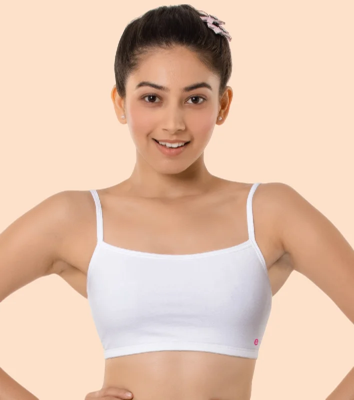 Women's Outerwear Clothing Enamor BB02 Easy Fit Stretch Cotton Beginners Bra with Antimicrobial Finish and Slim Straps - White