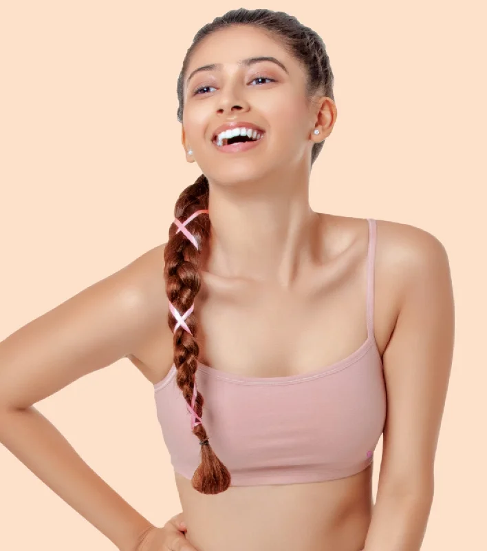 Comfortable Lounge Clothing Enamor BB02 Easy Fit Stretch Cotton Beginners Bra with Antimicrobial Finish and Slim Straps - Pearl