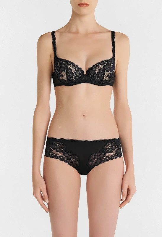 Women's Transitional Apparel Black Balconette Bra in Leavers Lace and Stretch Tulle Women's Transitional Apparel Black Balconette Bra in Leavers Lace and Stretch Tulle