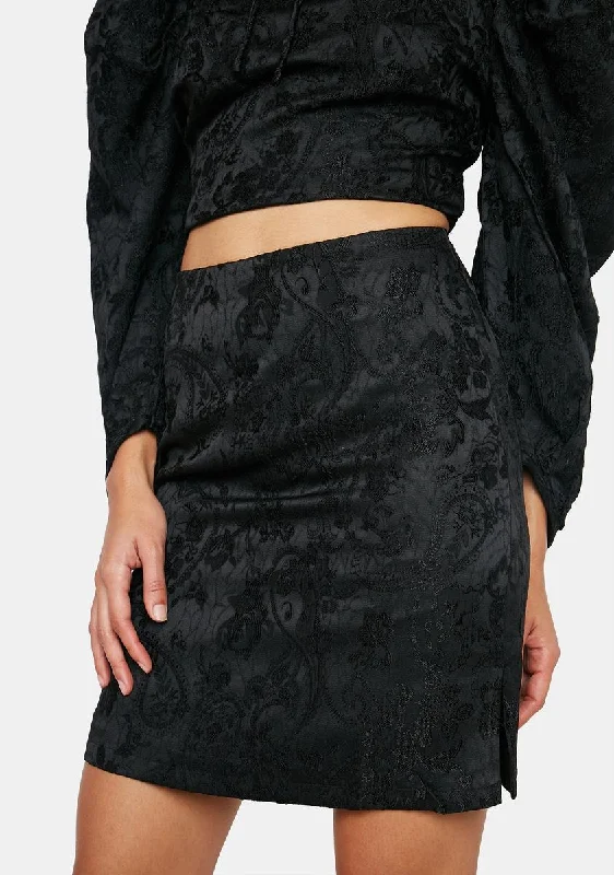 Women's Luxury Apparel Black Brocade Mini Skirt